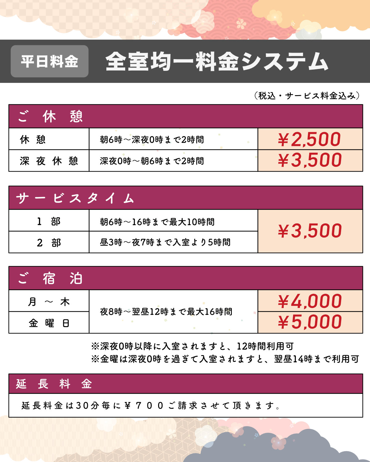 ベイビーキッス姫路平日料金表